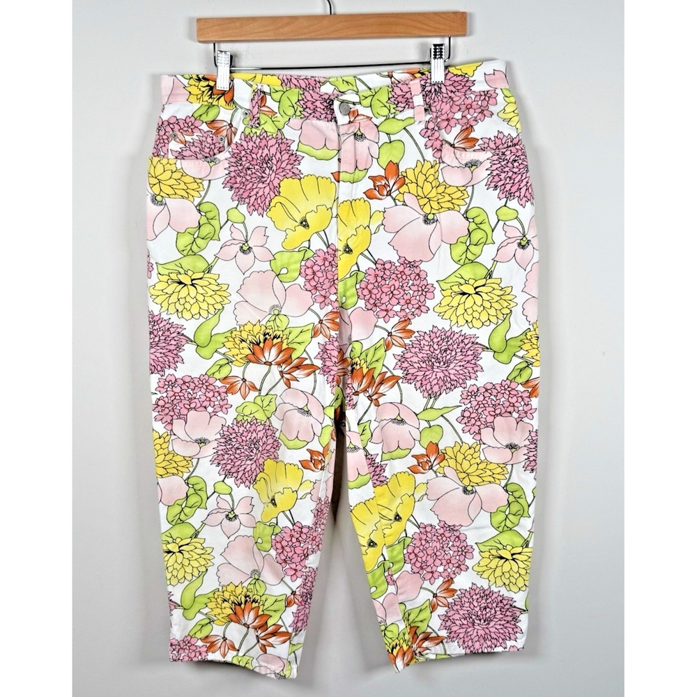 Vtg‎ 80s 90s Bill Blass Floral Cropped Jeans Size 16 High Rise Mom Denim